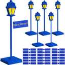 6 Pcs Street Sign Lamp Post Centerpiece Wooden Lamp Post with Street Party Sign Sticker for Toy Decor Friend Birthday Party Supplies Decoration (Blue)