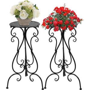 Metal Plant Stands Indoor Outdoor, Heavy Duty Flower Pot stand 22.5 inch Tall, Planter Pedestal Holder Rack for Patio Garden Porch Corner House Deck, 2 Pack(Black)
