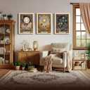 3Pcs Tarot Canvas Wall Art Boho Flower Mystical Astrology Painting Vintage Sun And Moon Celestial Botanical Posters Print for bedroom living room meditation space Decorations Direct Suspension