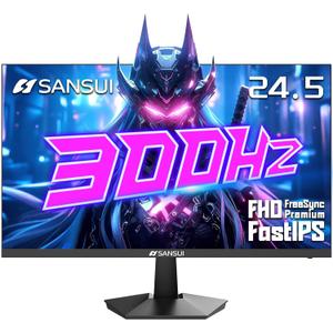 SANSUI Gaming Monitor, 24.5" 300hz 240hz FHD 1080P 1ms FPS PC Monitor Gaming, HDR, FreeSync, DisplayPort x2 HDMI x2, Fast IPS, 120% sRGB, Audio Jack, VESA Support, Desktop Compatible(ES-G25X1 PRO) (Black)