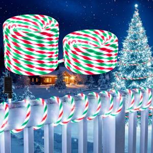 Thick Christmas Candy Cane Rope Light 0.4" Diameter, 99 ft 600 LED Candy Lights 8 Modes Waterproof Multicolor Lights for Garden Xmas Tree, Indoor Outdoor Christmas Decoration (White)