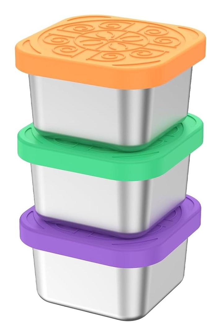 3Pack 6oz Reusable Stainless Steel Snack Containers for Kids, Easy Open Leak Proof Metal Small Toddler Snack Containers with Silicone Lids, Stackable Metal Toddler Lunch Box for Daycare School Travel