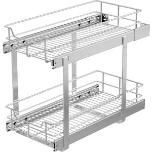 2 Tier Pull Out Cabinet Organizer 11" W X 22" D, Slide Out Drawers For Kitchen Cabinets, Pull Out Drawers For Cabinets Capacity Heavy Duty Caddy, Cabinet Pullout Shelves Chrome-Plated, Bathroom Pantry