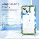 SKYLMW Compatible with iPhone 15 Plus Case, Kawaii Cute Curly Wave Frame Luxury Plating Edge, Stylish Glossy Clear Back, Soft TPU Shockproof Protective Cases for iPhone 15 Plus, Green