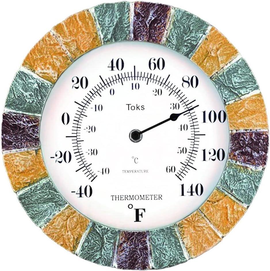 Lily's Home 10 inch Indoor or Outdoor Wall Thermometer Stone Frame Battery Operated Quartz Movement, Operated Decor for Family Room, Office, Game Room,Garden, Backyard, Pool