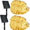 Solar Rope Lights Outdoor, 2 Packs Total 144FT 400LED Solar String Lights with 8 Lighting Modes, Waterproof Solar Powered Fairy Lights for Party Garden Yard Home Holiday Tree Decoration, Warm White