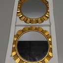 DecorContreras Small Round Wall Mirror with Bronze Leaf Frame 6in -Peruvian Sun Design - Handmade Wood Hanging Mirror Decor Pack of 2