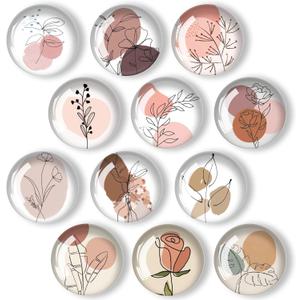 12Pcs Glass Refrigerator Magnet Fridge Sticker,Art Line Flowers Fridge Magnets Decoration for Crafts,Strong Fridge Magnets for Kitchen, School,Office Whiteboard, Cabinet and Dishwasher