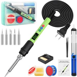 Soldering Iron Kit, 120W LED Digital Advanced Solder Iron Soldering Gun kit, 110V Welding Tools, Smart Temperature Control [356-932], Extra 5pcs Tips, Auto Sleep, Temp Calibration, Green