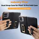 Dual Grip Pixel 10 Pro Fold Case with Stand, Leather & Metal Full Protective Hinge Protection Pixel Fold 10 Pro Case with Wrist Strap, Drop-Proof Cover for Google 10pro fold, Black