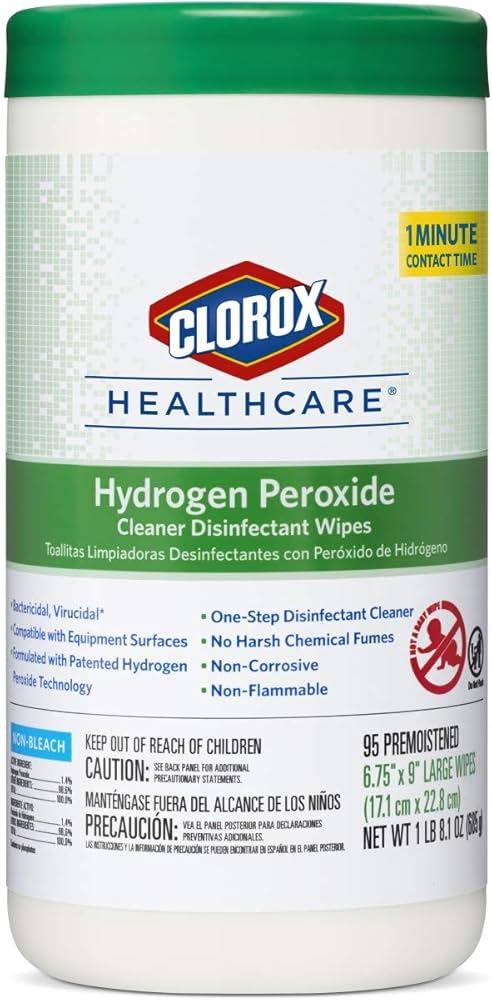 Clorox Healthcare Hydrogen Peroxide Cleaner Disinfectant Wipes, 6.75" x 5.75", 155 Count, Pack of 6 