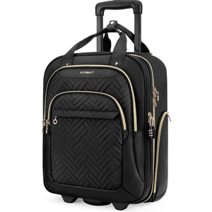 BAGSMART Underseat Carry On Luggage Airline approved,16-inch Small Underseater Softside Travel Suitcase with Wheels Lightweight Overnight Rolling Carry-on Luggage for Women Men Weekender,Black