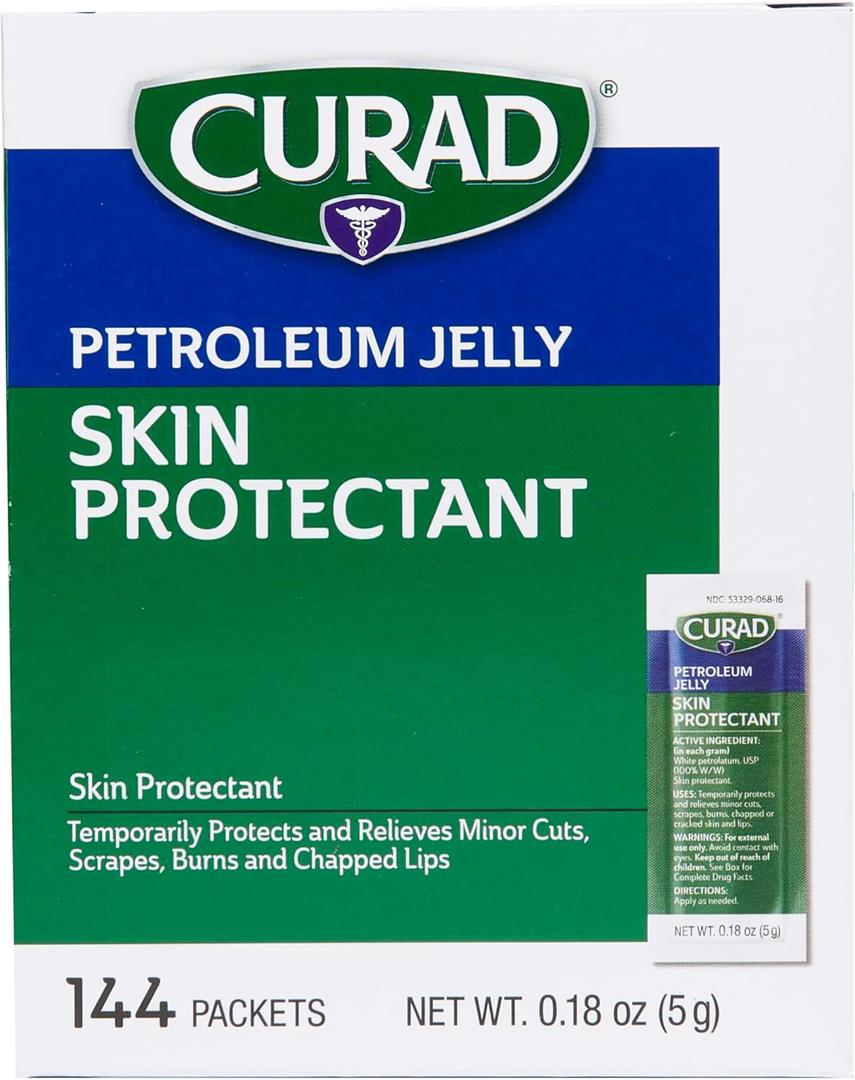 CURAD Petroleum Jelly Skin Protectant, Healing Ointment for Dry Cracked Skin, 144 Count Packets
