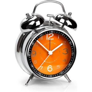 AYRELY Super Loud Alarm Clock for Heavy Sleepers Adults,Twin Bell Retro 4 Inch Silent Non-Ticking Quartz with Backlight, Metal dial, Alarm Clocks for Bedrooms Bedside (Orange)
