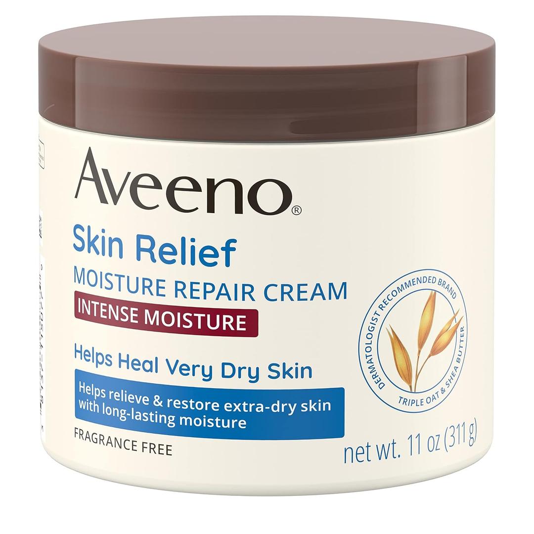 Aveeno Skin Relief Intense Moisture Repair Body Cream with Triple Oat & Shea Butter Formula, Helps Relieve & Restore Extra-Dry Skin with Long-Lasting Moisture, Fragrance-Free, 11 oz (11 Ounce (Pack of 1))
