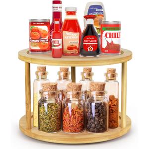HomeMall Bamboo Lazy Susan Turntable Organizer, 2 Tier Lazy Susan Spice Rack Kitchen Turntable for Kitchen Countertop Cabinet Pantry Home Organization, 10''