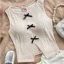 MakeMeChic Women's Textured Bow Knot Tank Top Crew Neck Sleeveless Slit Hem Crop Tops (Beige, XS)