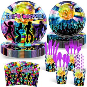 Avezano 192 Pcs Disco Party Plates and Napkins Supplies 70's Party Decorations Let's Boogie Theme Party Tableware Kit for Birthday Baby Shower Favors, Serves 24