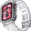 amBand Compatible for Apple Watch Band 45mm 44mm 42mm with Bumper Case, Crystal Cute Women Strap for iWatch SE/SE 2nd Series 9 8 7 6 5 4 3 2, Sport Transparent Jelly Protective Cases Protector, Clear