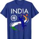 India Cricket with Indian Flag Brush Stroke Ashoka Chakra T-Shirt M