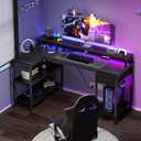 DUMOS Gaming Desk, Monitor Stand, LED Lights, Storage Shelves, 31.5‘’x 31.8'' x 47''