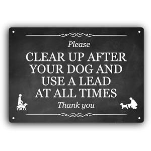 Outdoor Dog Waste and Leash Sign - Clean Up After Your Dog - UV Printed Aluminum Composite A4 Size (11.7" x 8.3")