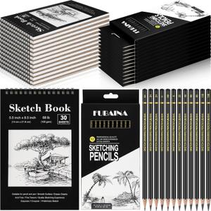 Humyoun 24 Pcs Top Spiral Bound Sketch Pad with Drawing Pencils Set, 5.5 x 8.5 Inch Sketchbook, 68lb(100gsm) Thick Paper, Charcoal & Graphite Pencils (12B-4H) for Shading, Artists & Beginners