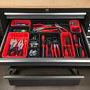 TOOLEAGUE 46Pcs & 5 Sizes Tool Box Organizer with 15Lb Magnetic Pickup Pen | Drawer Organizer Tray Set, Garage Organization and Storage Workshop Rolling Tool Chest WorkBench Small Part(Black, Red)