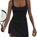 Unia Unkiya Tennis Dress for Women, U Neck Workout Dress with Built in Shorts and Bra for Sleeveless Golf Dresses for Women, Small