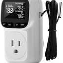Diymore Digital Plug in Thermostat Outlet Temperature Controller Electric Digital Thermostat Heating Cooling Mode Timer Socket 120V Heating Cooling Control 110V 15A Celsius Fahrenheit Display, White