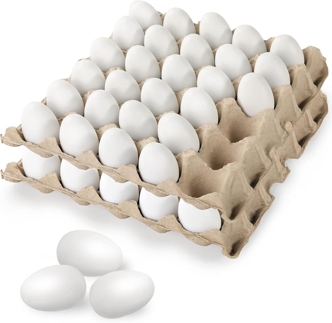 Sallyfashion 60 PCS White Plastic EggsEaster Fake Eggs for Decorating Paint Toddler Pretend Play Food for Craft