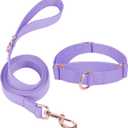 Soft Leather Martingale Dog Collar - Adjustable Rose Gold Limited Slip Collars [Easy to Clean], Stylish Durable Heavy Duty Nylon No Pull Training Collar for Dogs (XS, Set Purple)