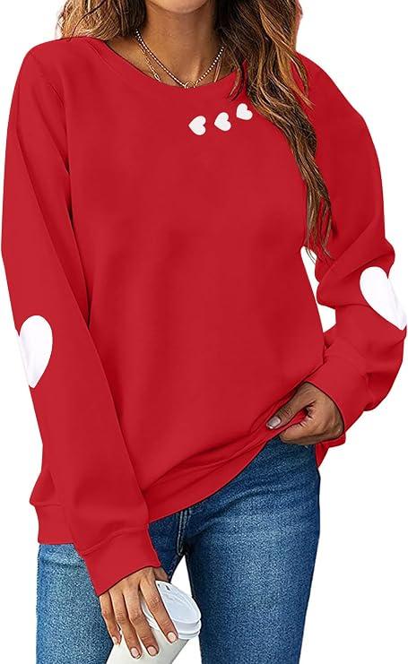 Love Letter Print T Shirt Women Funny Valentine's Day Tee Shirt Love Heart Graphic Long Sleeve Tops Red-Heart, XL 