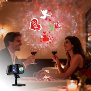Valentines Day Projector Lights Outdoor with 16 HD Effects (3D Ocean Wave + Patterns), Waterproof IP65, Timer Function, RGB & Multicolor Landscape Light for Holiday, Party, Indoor & Outdoor Use