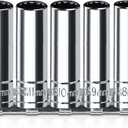 1/4 Inch Drive Socket Set - 8 Piece Metric 12-Point Deep Socket Set (6mm, 7mm, 8mm, 9mm, 10mm, 11mm, 12mm, 13mm)- Chrome Vanadium Steel with Sturdy Holder - 50BV30