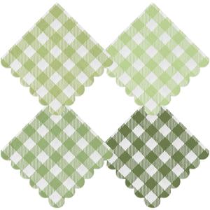 Green Gingham Napkins Disposable Cocktail: 120PCS Checkered Square Paper 9.8x9.8 Inch For Table Decorations & Dinner Party