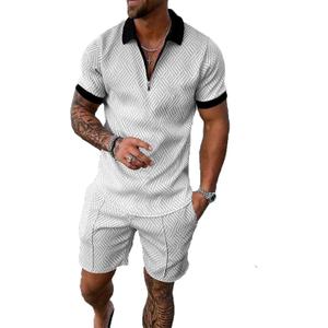 Mens Short Sets 2 Piece Outfits Polo Shirt Fashion Summer Tracksuits Casual Set Short Sleeve and Shorts Set for Men (Small, Black Collar Mixed White)