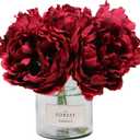 Tinsow Burgundy Artificial Peony Flowers for Halloween Home Decoration, 5 Pcs Red Faux Peonies for Fall Decoration, Silk Flowers Bouquet (5, Maroon)