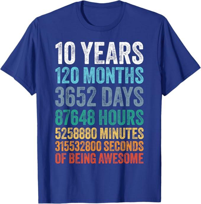 10 Year Old Bday Decorations Son Boy 10yr 10th Birthday T-Shirt, Large
