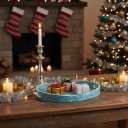 PEMAR 15.7" x 11.8" Oval Capiz Shell Serving Tray, Decorative Ottoman Tray for Living Room, Coffee Table, Breakfast in Bed, Candle Display (Teal Sunlight)