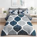 Nesker Comforter Set Full Size, Boho Bohemian Abstract Blue Gray 7 Pcs Bedding for Kids and Adults, Indigo Geometry Grey Bed Sheet Sets with Fitted Sheet 2 Pillowcases & 2 Shams