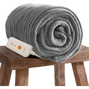 GOTCOZY Electric Blanket Heated Throw 50''X60''- Ribbed Faux Fur Heated Blanket with 4 Heating Level & 3 Hour Auto Off Heating Blanket, ETL&FCC Certified Machine Washable(Gray)