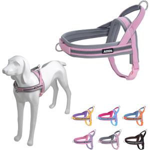 AIITLE Pet No Pull Dog Harness with Soft Comfortable Padded, Adjustable Reflective Escape Proof Tactical Dog Vest Harness, Quick Fit Dog Vest Harness for Medium Dogs, Pink-Grey, M