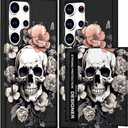 for Samsung Galaxy S23 Ultra Case - Black Bone Skull | Cute Wallet Cases For Women With Design,Rugged Credit Card Holder Slot Protective Phone Skin