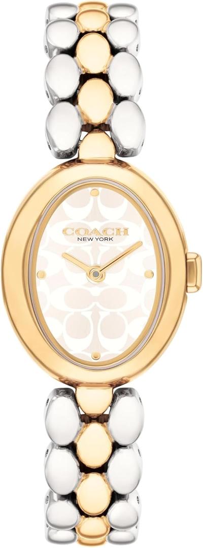 COACH Women's Sammy 2H Quartz Bracelet Watch, 22.5mm Petite Oval Case, Premium Fashion, Everyday Wear - Gift for Her (Link Bracelet - Two Tone)