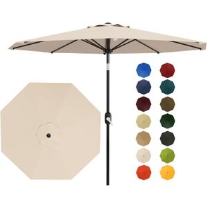 Garvee 9 ft Outdoor Patio Umbrella 8 Sturdy Ribs Outdoor Table Umbrella with Crank Lift & Push Button Tilt - UV Protection Waterproof Market Umbrellas for Pool, Deck, Yard, Garden, Light Beige