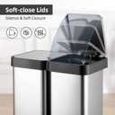 16 Gallon Dual Compartment Trash Can, 60L 2x30L Stainless Steel Step Trash and Recycling Bin, Soft Close Lid, Fingerprint Proof, No Inner Bucket, for Kitchen Bathroom Bedroom Office | 2x30L Stainless Steel Step Trash and Recycling Bin, Soft Close Lid, Fingerprint Proof, No Inner Bucket for Kitchen