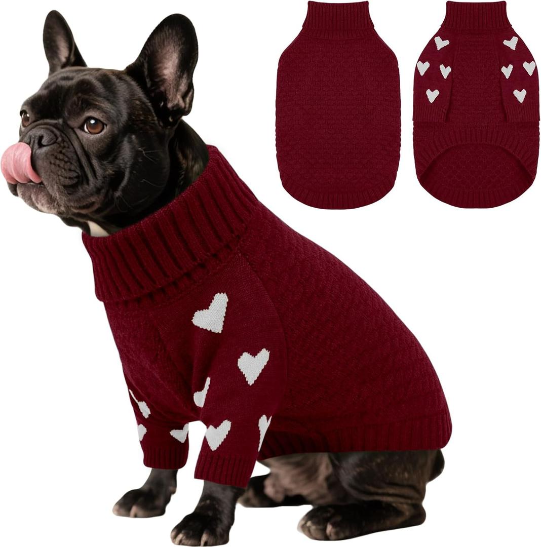 Kuoser Dog Sweater,Soft Small Dog Sweaters Thermal Cable Knit Puppy Sweater, Turtleneck Thick Christmas Pet Sweaters, Cold Weater Doggie Winter Clothes Dogs Outfit Girl Boy for Fall Xmas,Red S