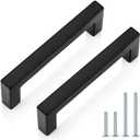 Probrico 30 Pack| Black Cabinet Handles 3-3/4 Inch(96mm) Hole Centers Drawer Pulls Stainless Steel Kitchen Cabinet Handles Matte Black Square Drawer Handles Modern Cabinet Hardware