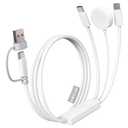 ZEEHOO Multi Charging Cable, 100W Dual USB C Charger Cable, for Apple Watch Charger, 3 in 1 Fast Charging Cable, iPhone 17/16/15 Pro, iPad, MacBook, AirPods, Nylon Braided Travel Cable (White)